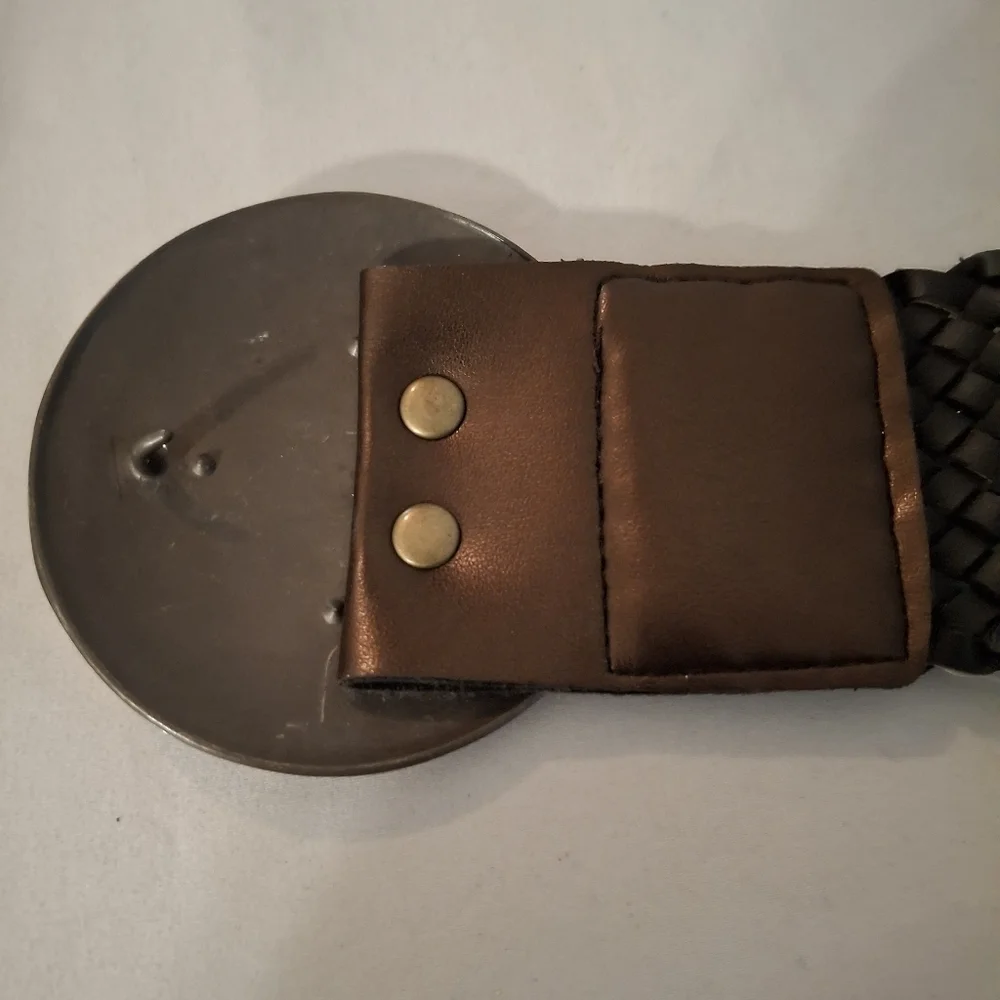 Southwestern Concha Women's Brown And Gold Woven Leather Belt with Gold Buckle